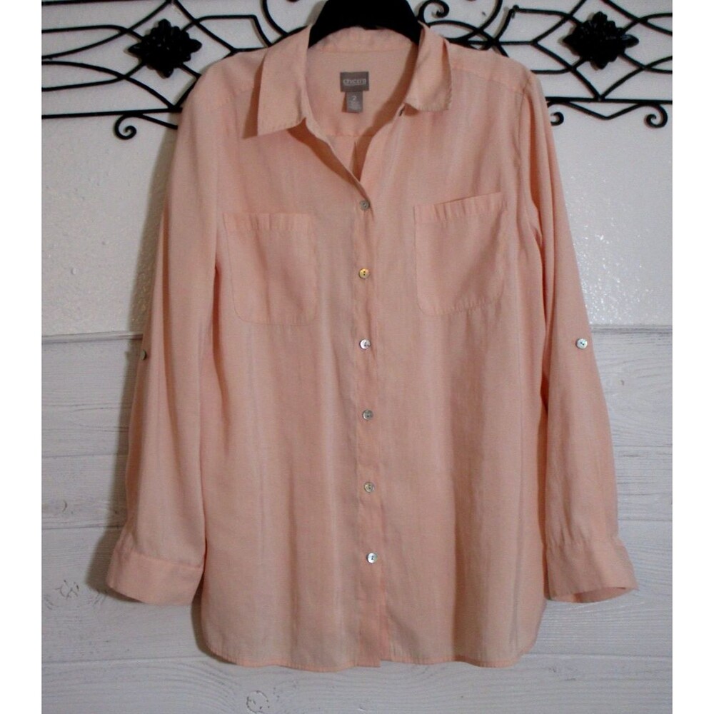 Chico's Button Up Top Women's Size 2 US L Pink Long Sleeve